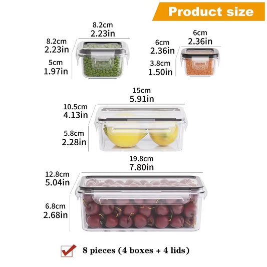 8-PC Bpa-Free Airtight Food Containers with Locking Lids - Microwave/Freezer Safe PP Plastic Storage for Dry Goods/Fruit/Veggies